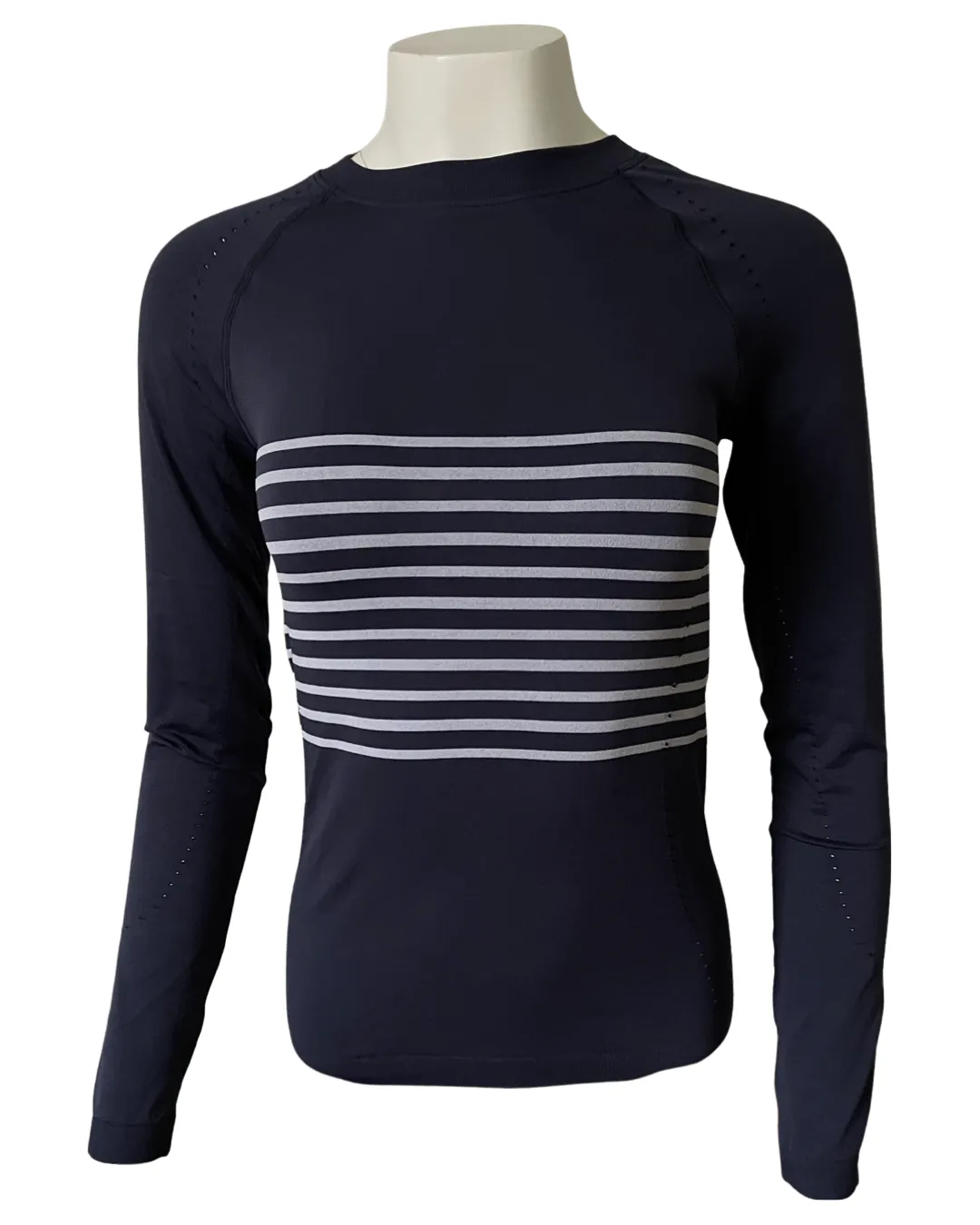 70° Signature Seamless Long Sleeve Tee in Navy Blue   Soft White Stripe