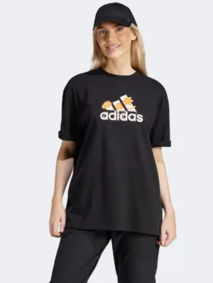 Adidas Flower Badge Of Sport Women Sportswear T-Shirt Black/White/Orange