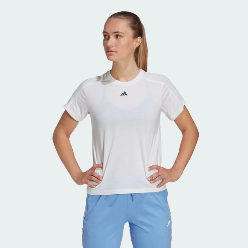 ADIDAS WOMEN'S AEROREADY TRAIN ESSENTIAL MINIMAL WHITE CREWNECK TEE