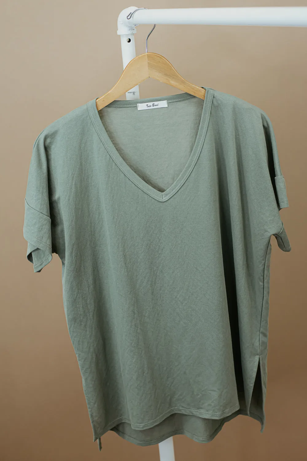 All Basic V Neck Tee, Sage