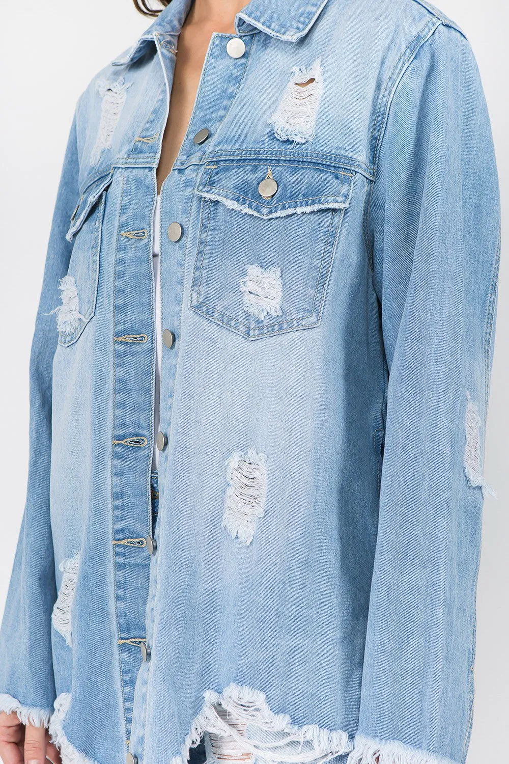 American Bazi Distressed Frayed Hem Denim Jacket