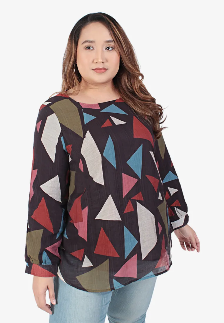 Aretha Abstract Prints Long Sleeve Blouse - Dark Triangles