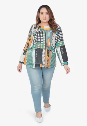 Aretha Abstract Prints Long Sleeve Blouse - Mixed Circles