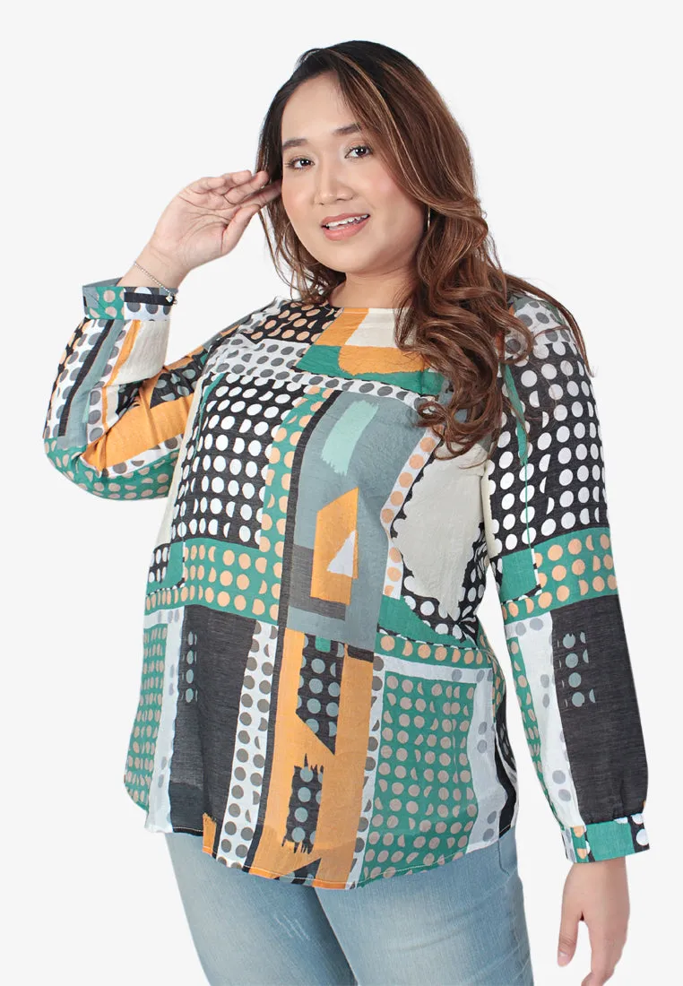 Aretha Abstract Prints Long Sleeve Blouse - Mixed Circles