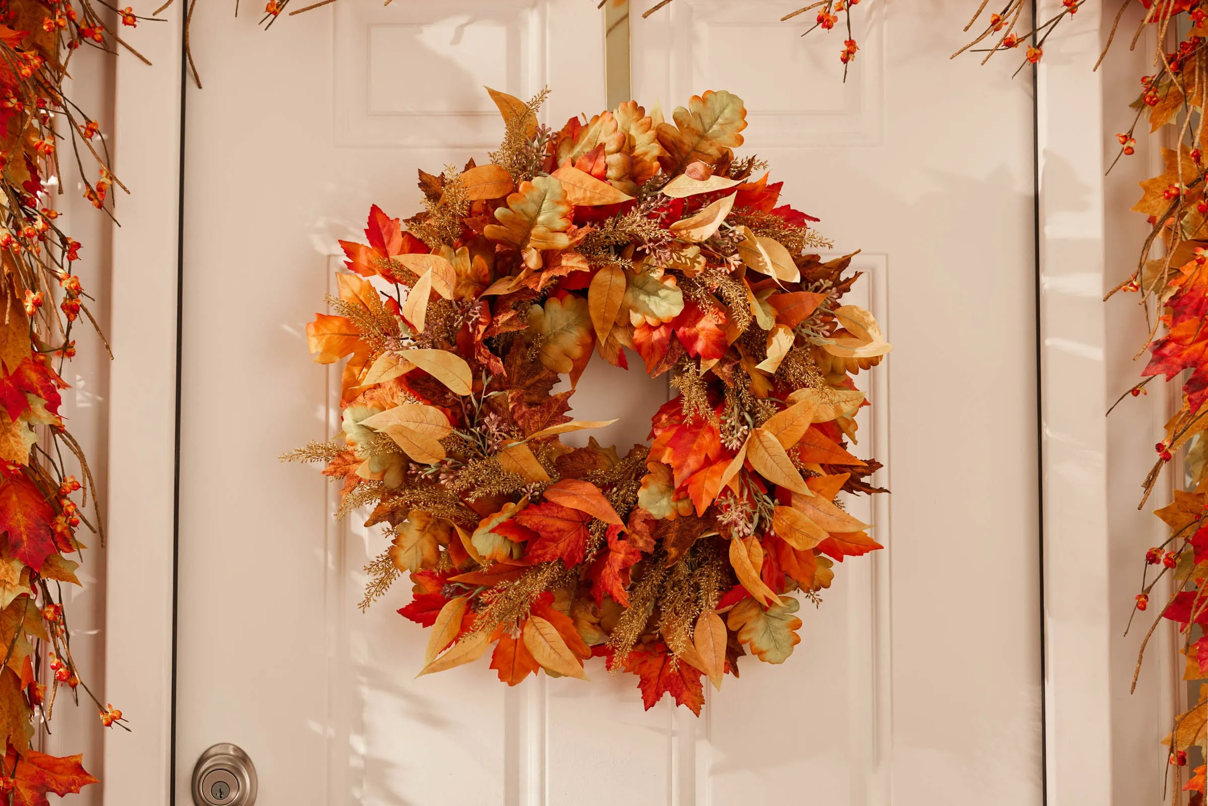 Autumn's Splendor - Mixed Maple Leaf, Eucalyptus, & Wheat Grass Fall Front Door Wreath