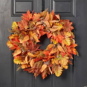 Autumn's Splendor - Mixed Maple Leaf, Eucalyptus, & Wheat Grass Fall Front Door Wreath