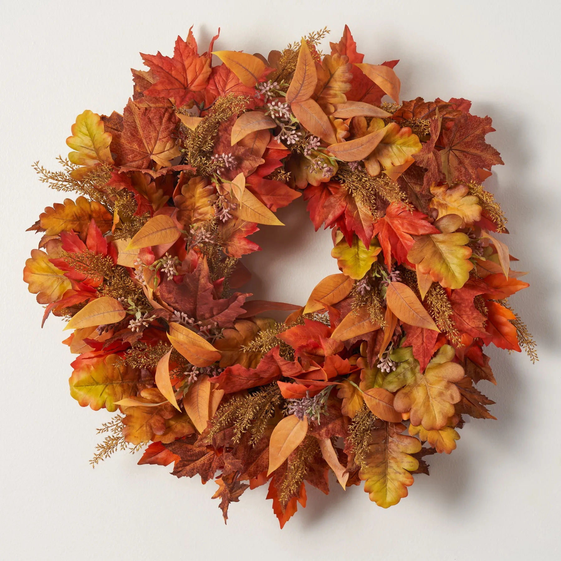 Autumn's Splendor - Mixed Maple Leaf, Eucalyptus, & Wheat Grass Fall Front Door Wreath