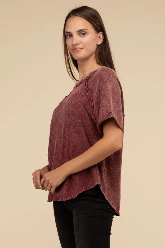 Back Patch Crinkle Washed Raglan Sleeve T-Shirt