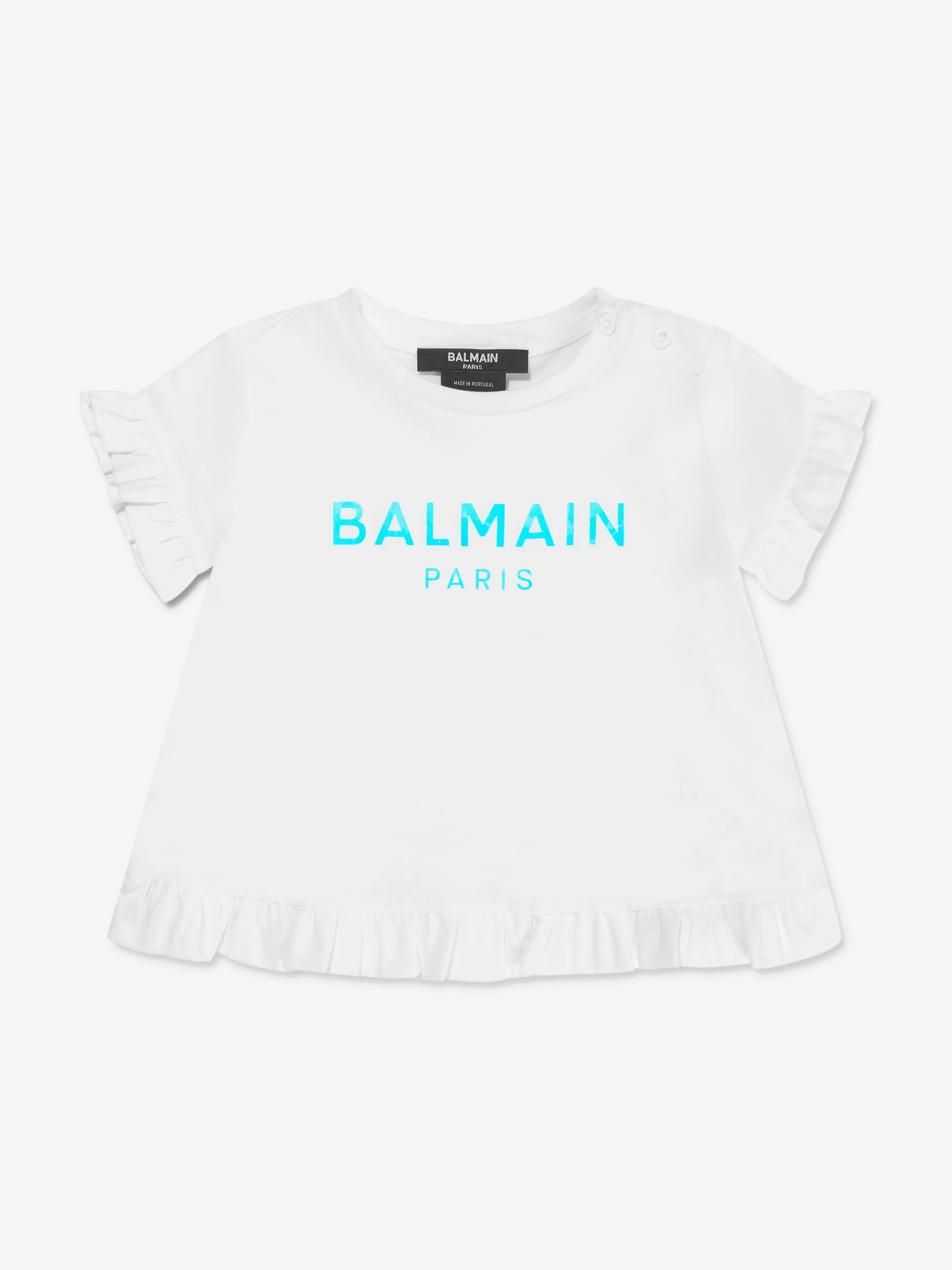 Balmain Baby Girls Logo Ruffle T-Shirt in White