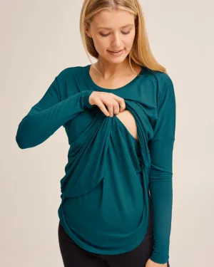 Bamboo Long Sleeve Nursing Tee - Evergreen