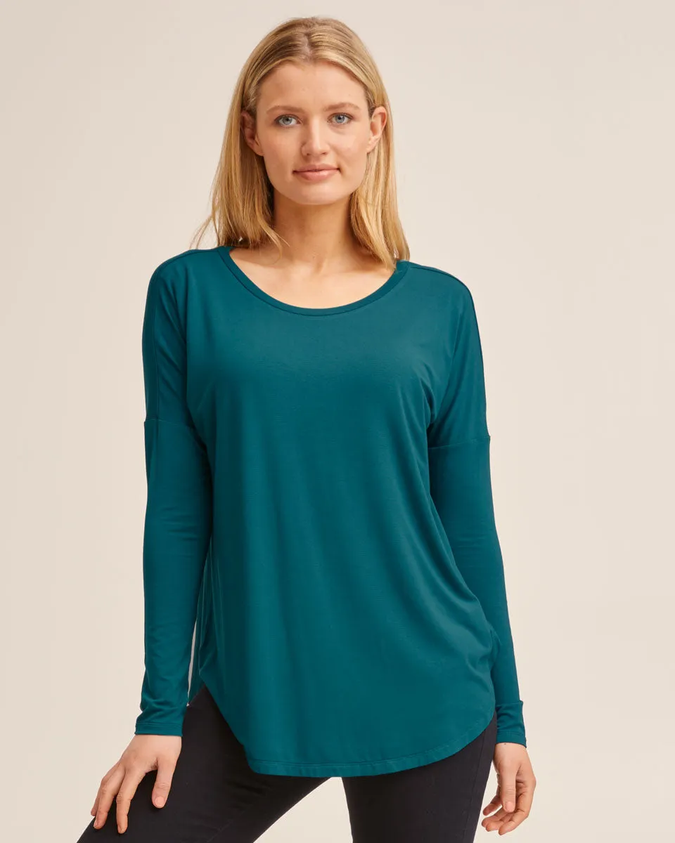 Bamboo Long Sleeve Nursing Tee - Evergreen