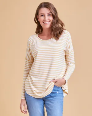 Bamboo LongSleeve Nursing Tee - Golden Yellow Stripe