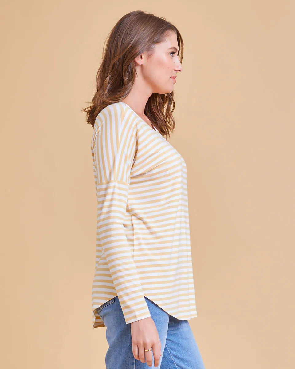 Bamboo LongSleeve Nursing Tee - Golden Yellow Stripe