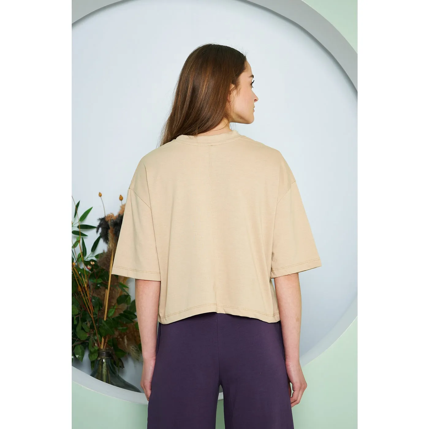 Beige Oversized Cropped Tee