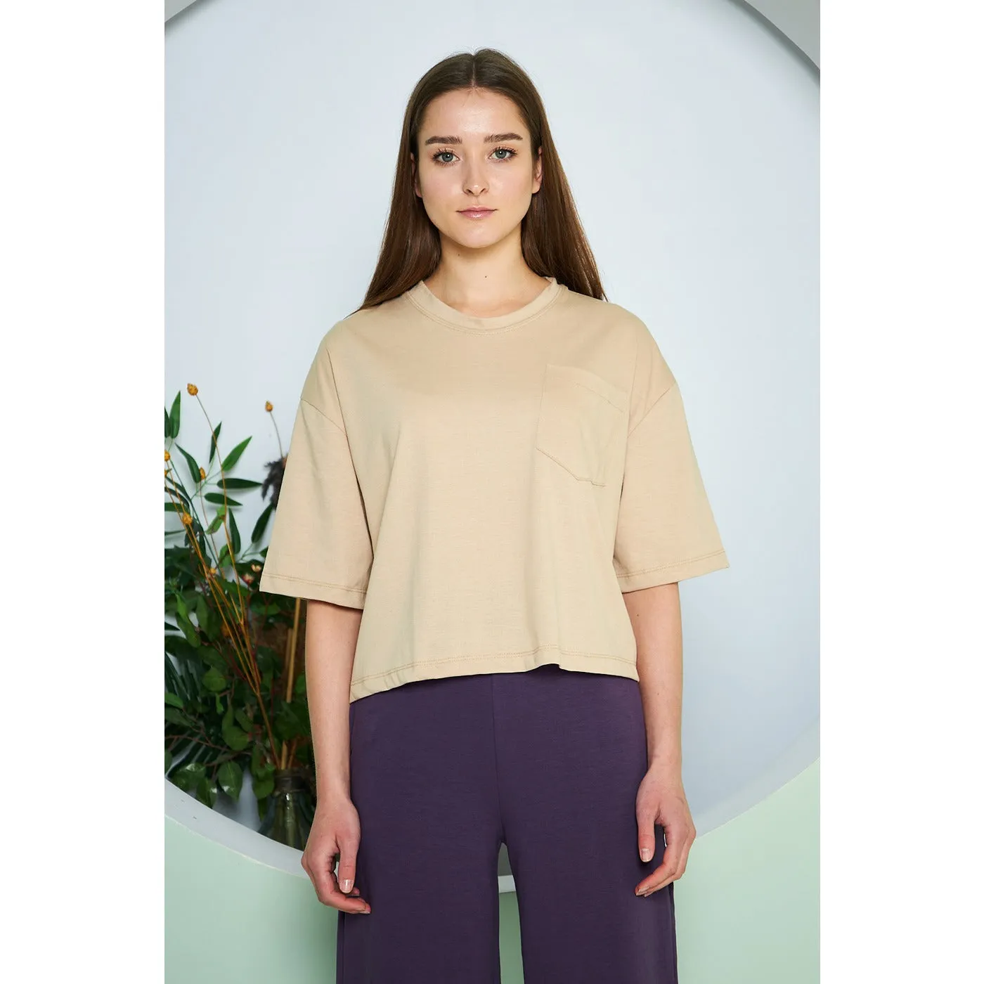 Beige Oversized Cropped Tee