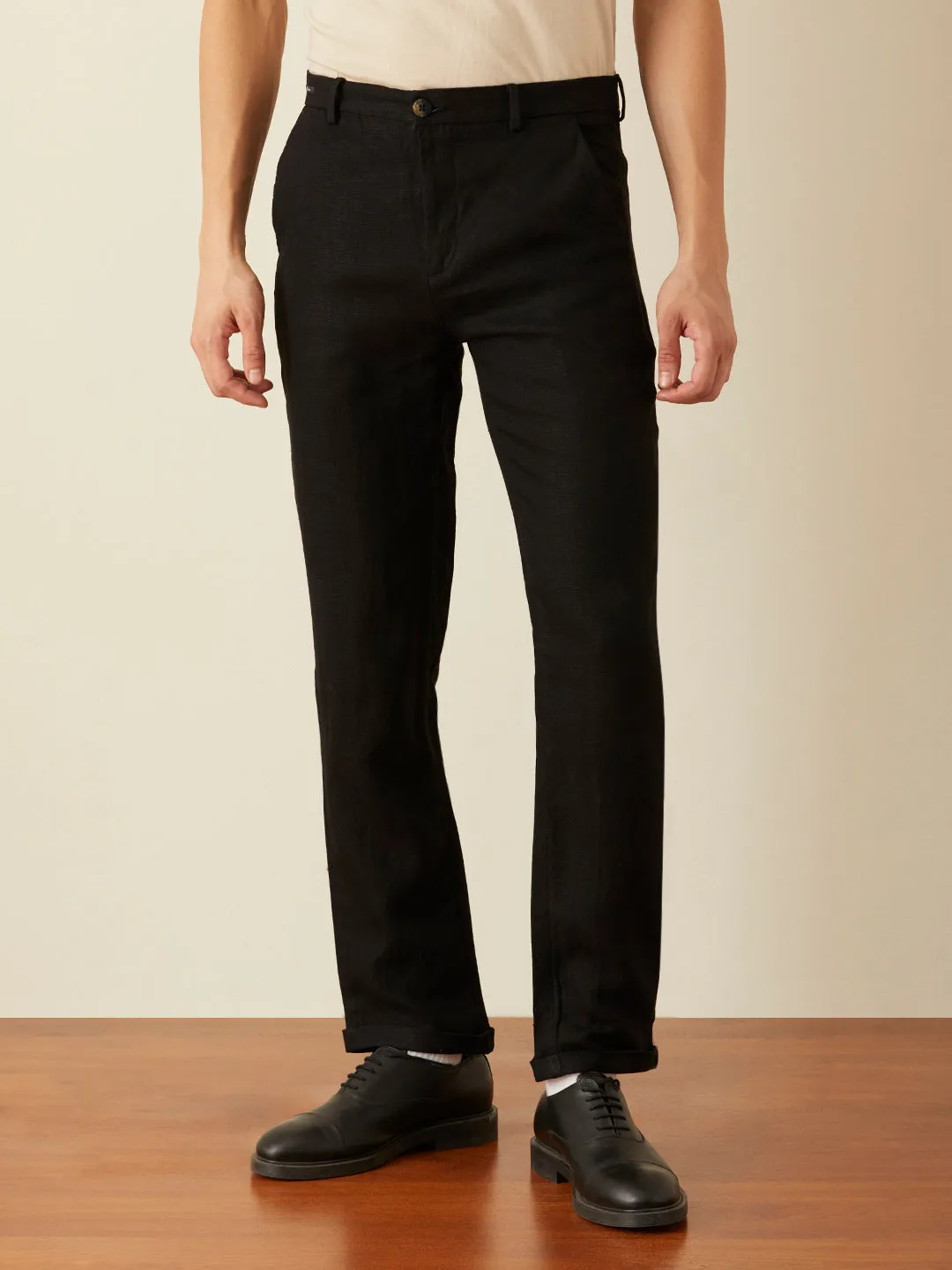 Black Plain Linen Trousers