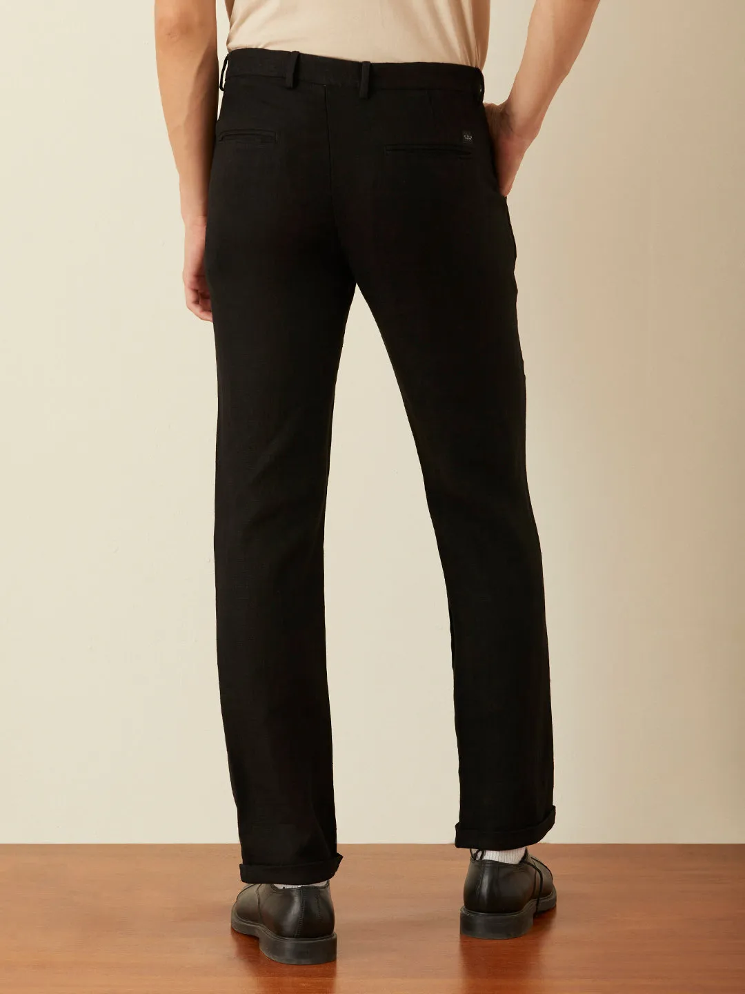 Black Plain Linen Trousers