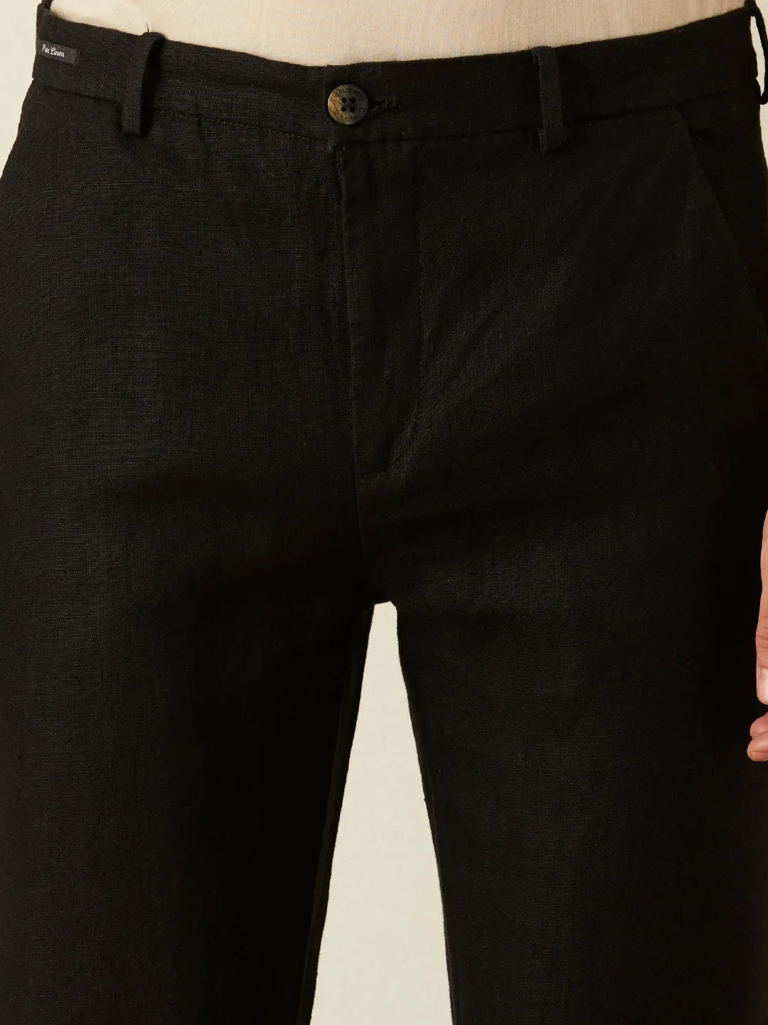 Black Plain Linen Trousers