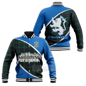 Black Watch Family Crest Tartan Baseball Jacket Celebrate Saint Andrew's Day in Style