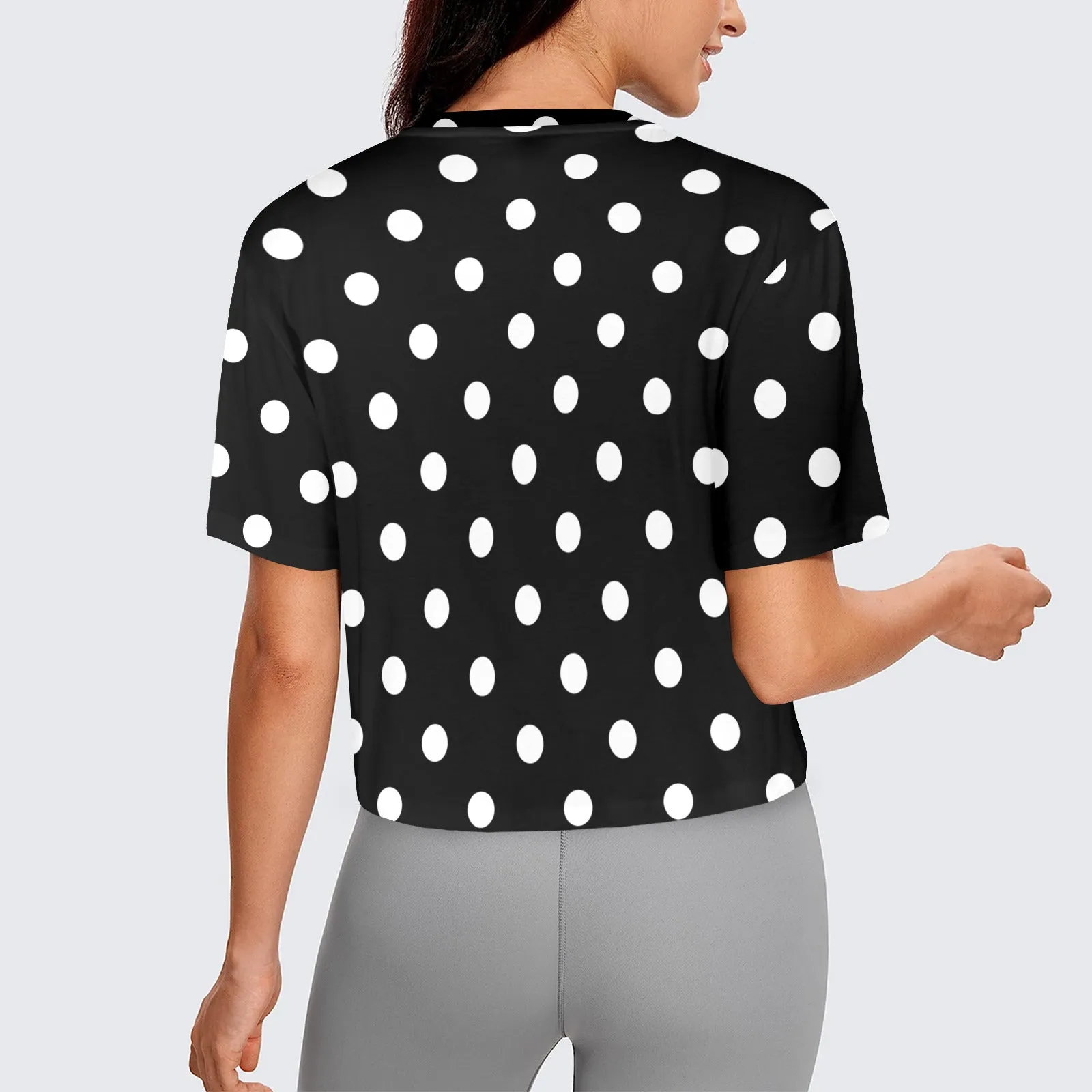 Black With White Polka Dots Women's Cropped T-shirt