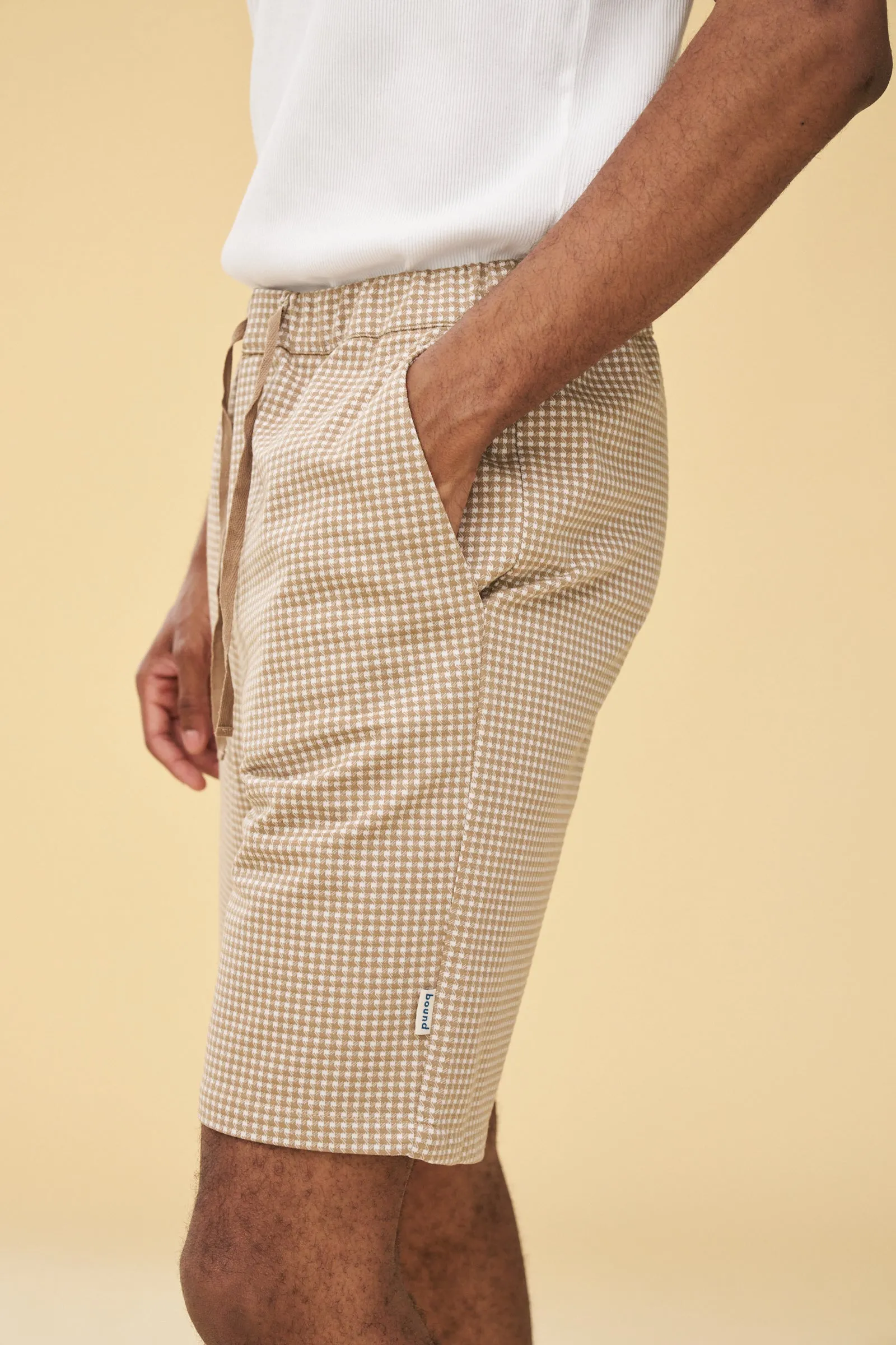 bound Beige Dogtooth Jacquard Shorts