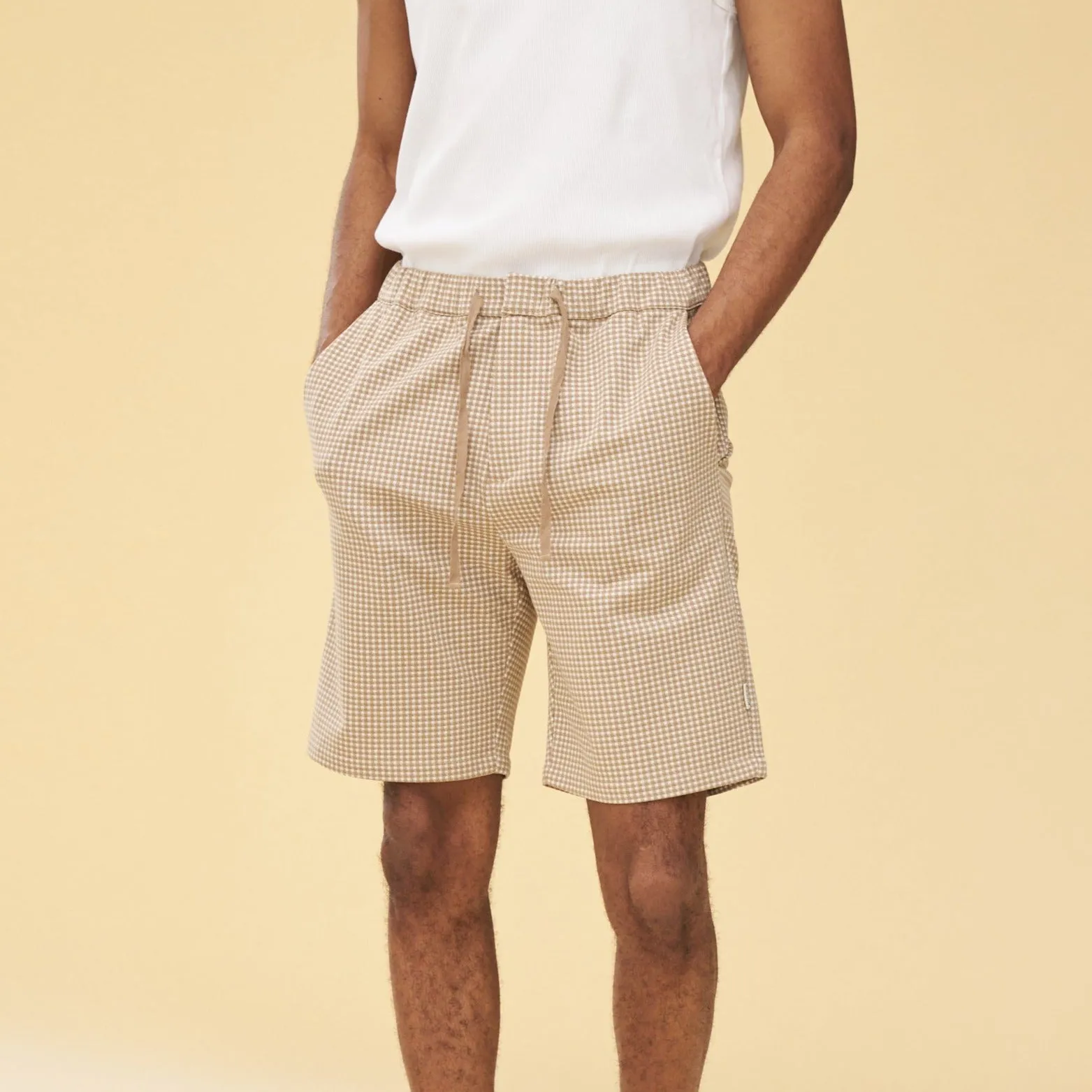 bound Beige Dogtooth Jacquard Shorts