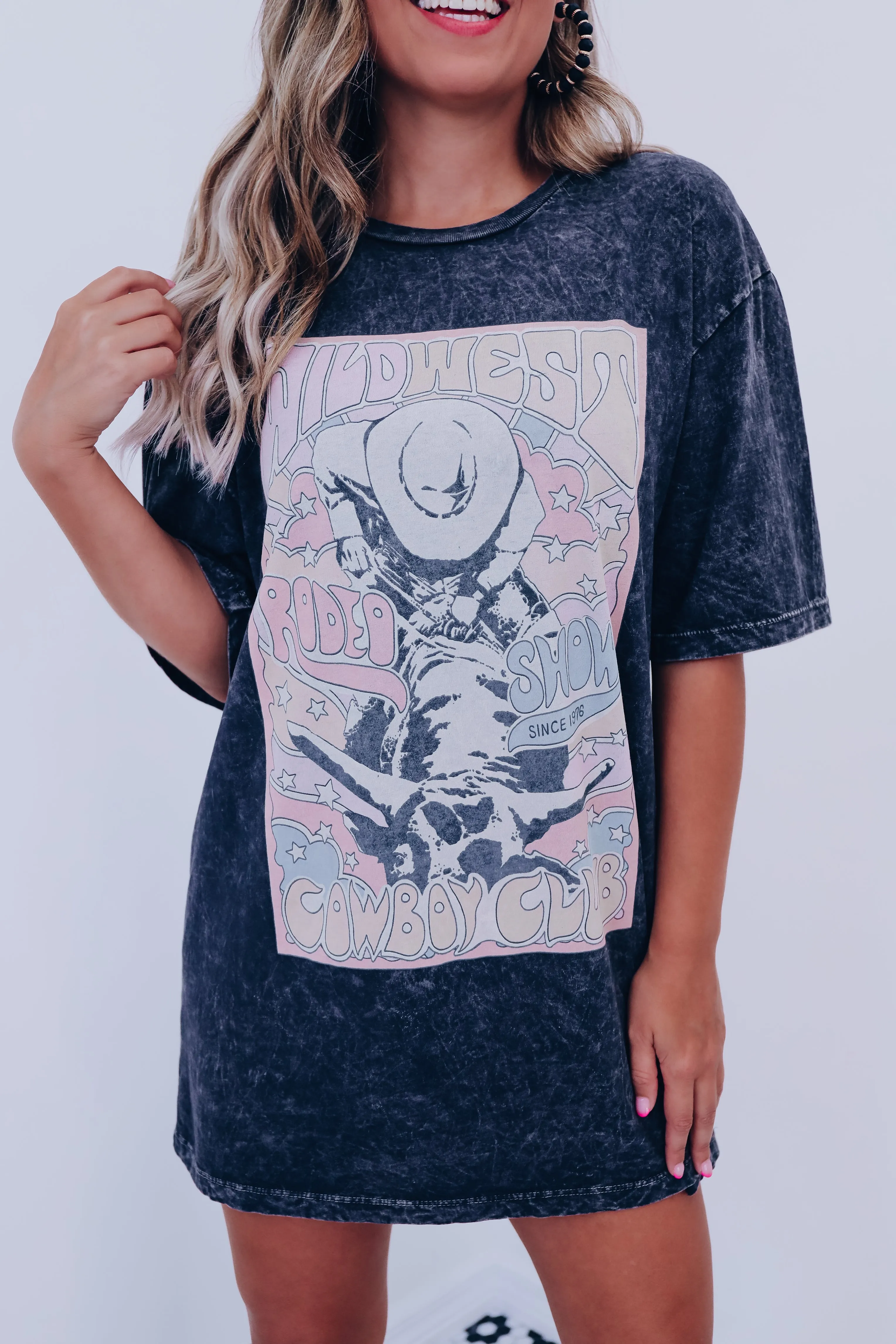 Cowboy Club Mineral Wash Graphic Tee - Black