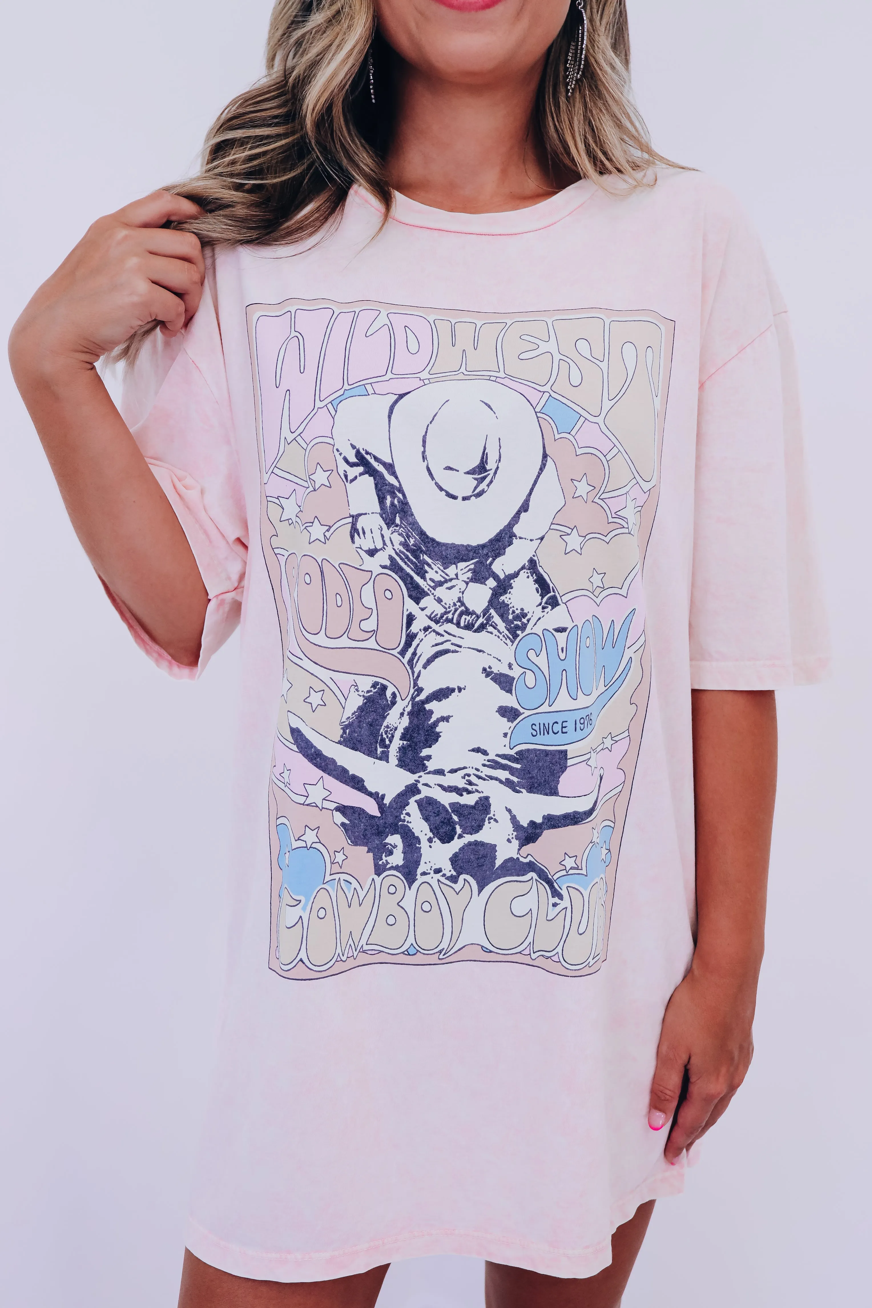 Cowboy Club Mineral Wash Graphic Tee - Pink