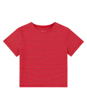 Cropped Striped Tee - Red/White