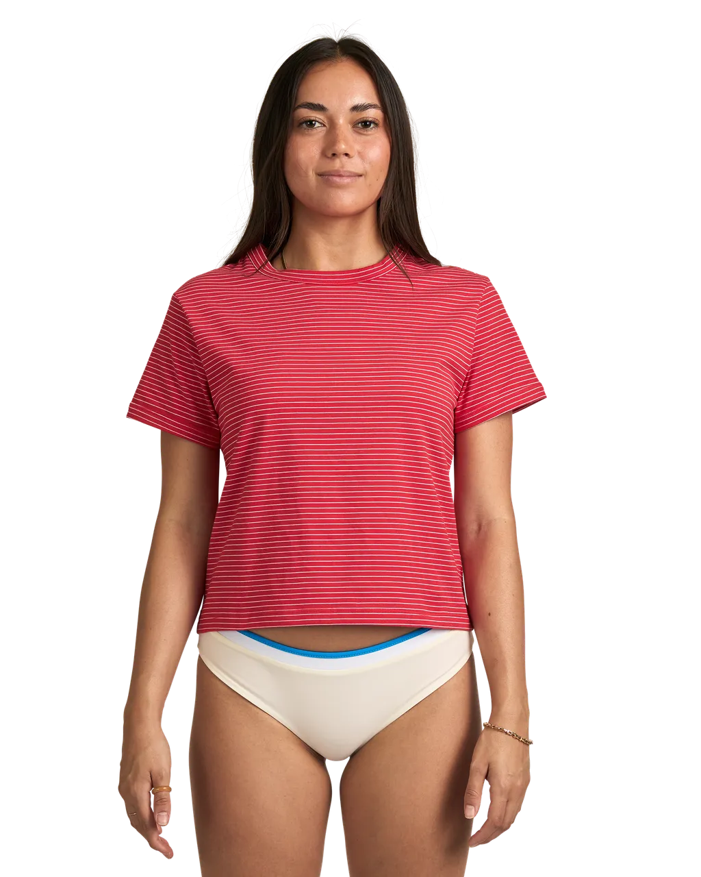 Cropped Striped Tee - Red/White