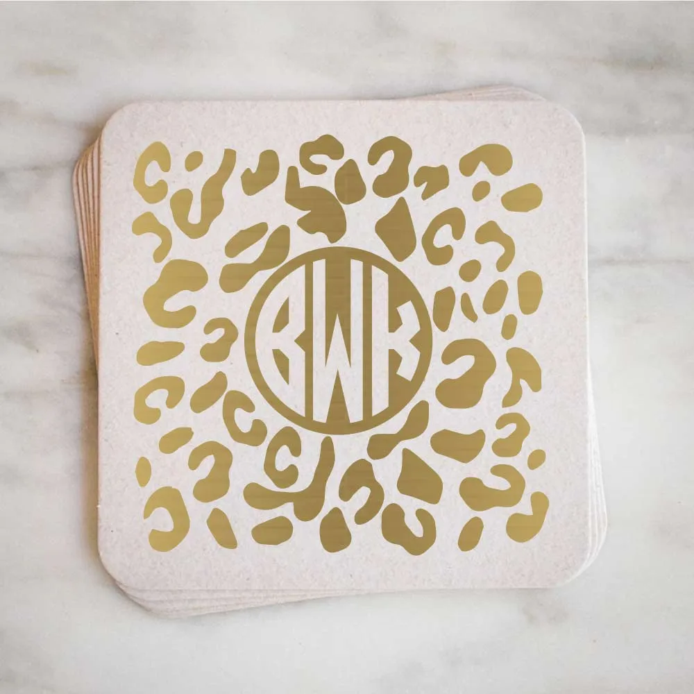 Custom Cheetah Print Monogram Coasters