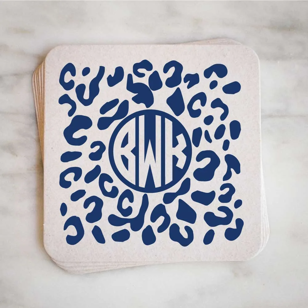 Custom Cheetah Print Monogram Coasters