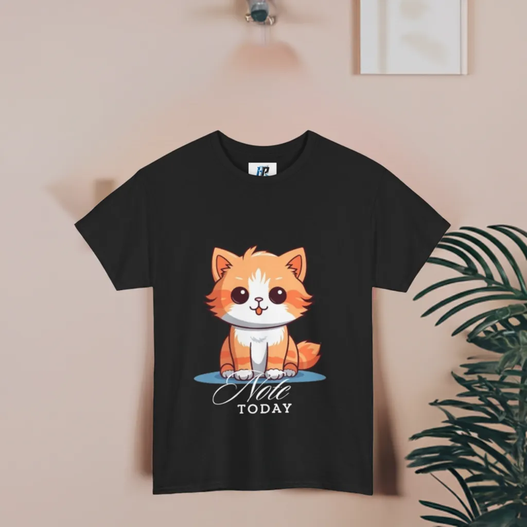 Cute Cat Note Today Unisex Heavy Cotton Tee