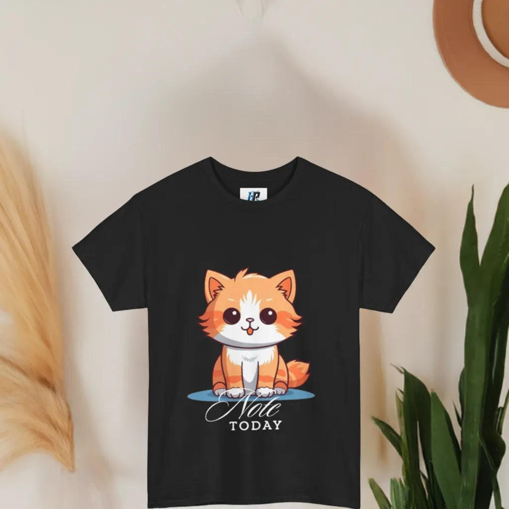 Cute Cat Note Today Unisex Heavy Cotton Tee