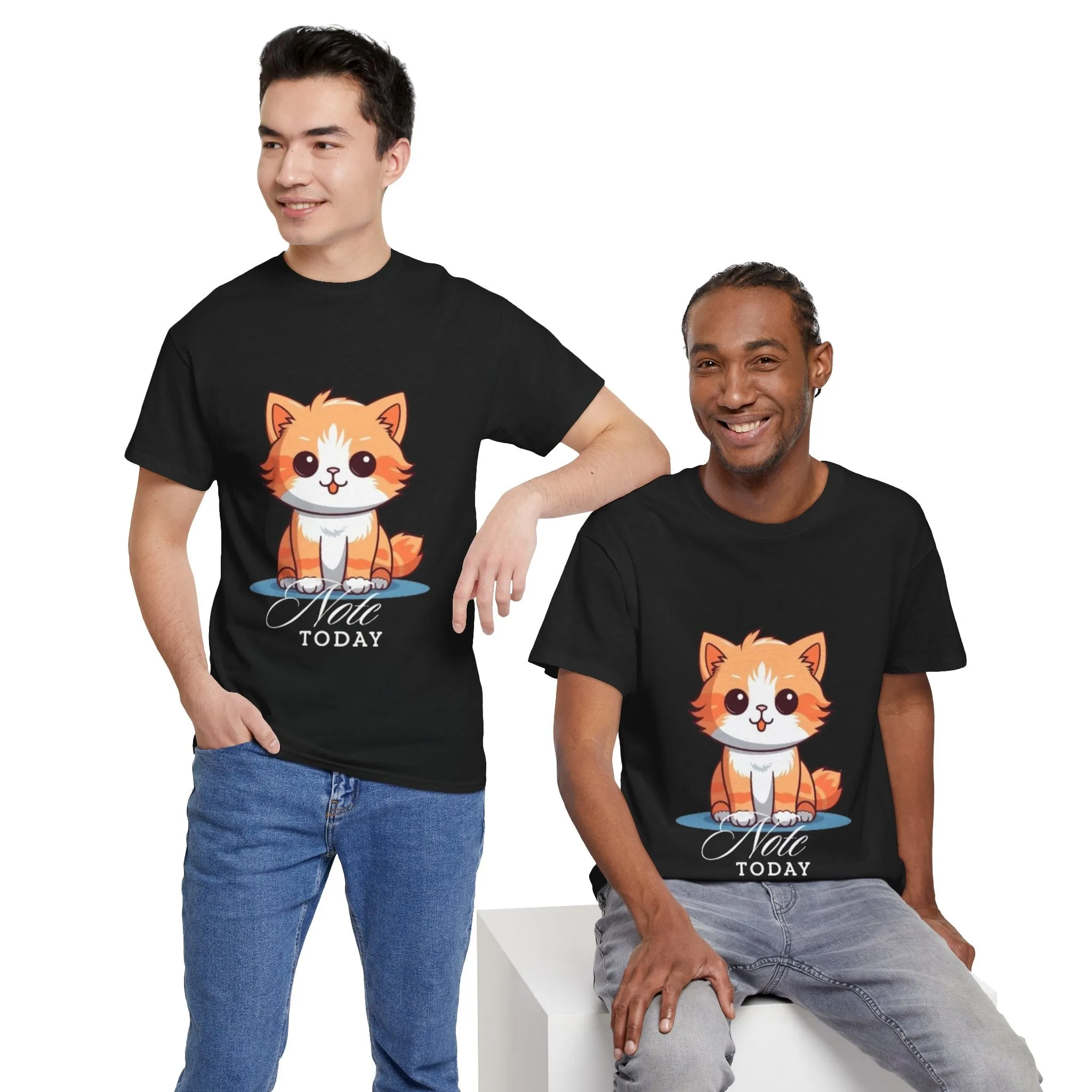 Cute Cat Note Today Unisex Heavy Cotton Tee