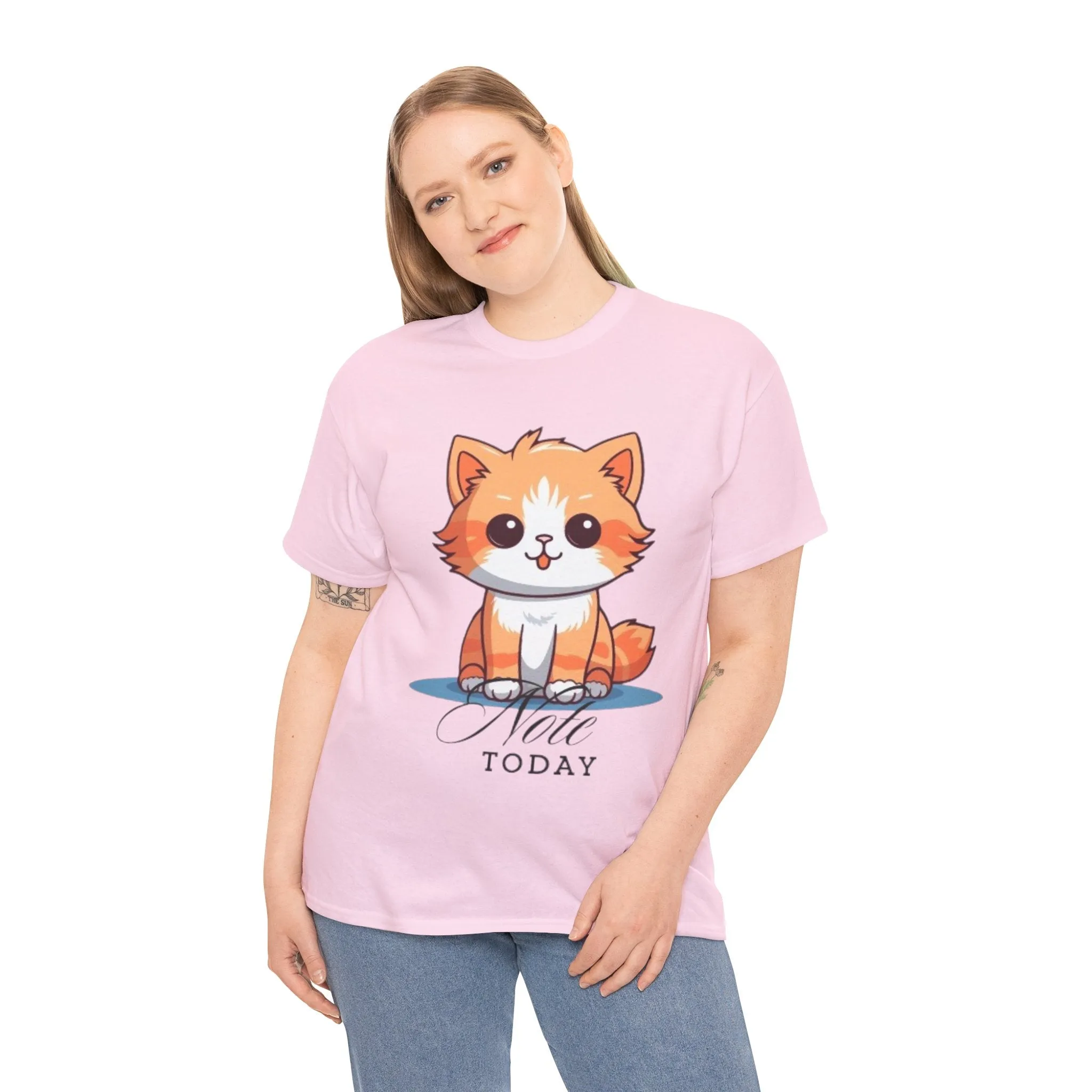 Cute Cat Note Today Unisex Heavy Cotton Tee