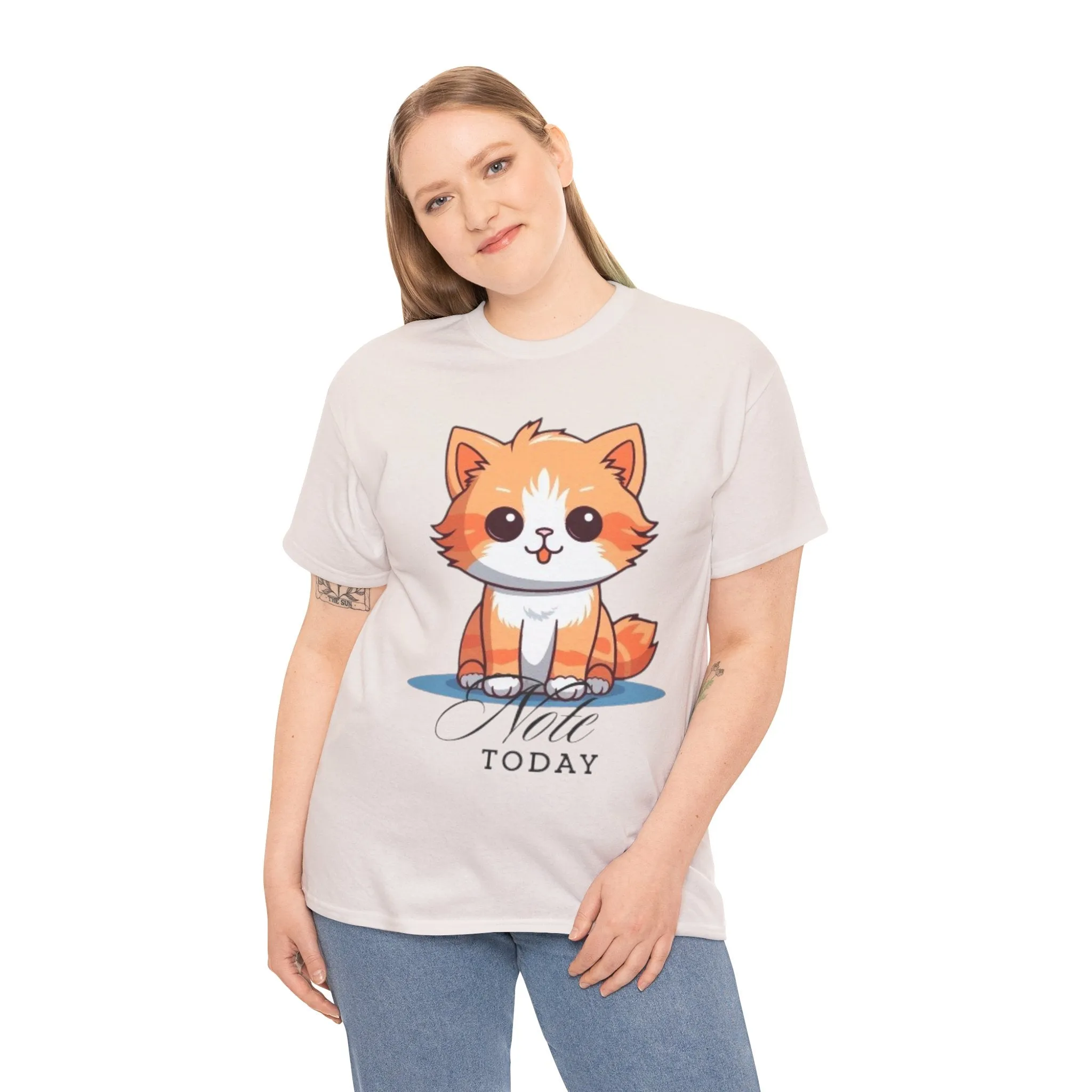 Cute Cat Note Today Unisex Heavy Cotton Tee