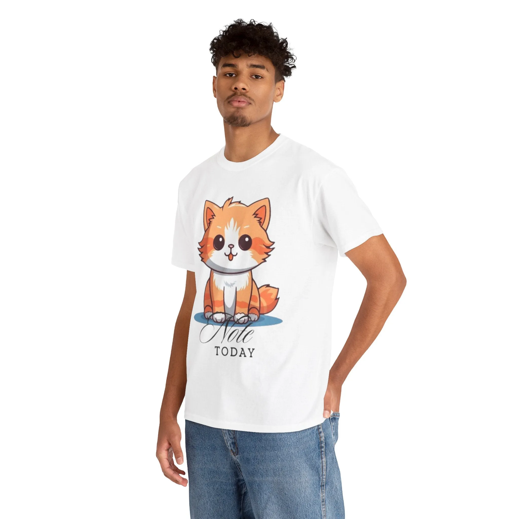 Cute Cat Note Today Unisex Heavy Cotton Tee