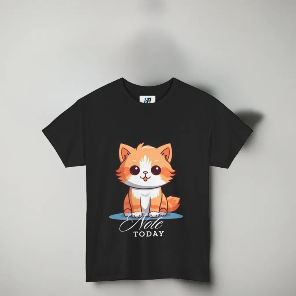 Cute Cat Note Today Unisex Heavy Cotton Tee