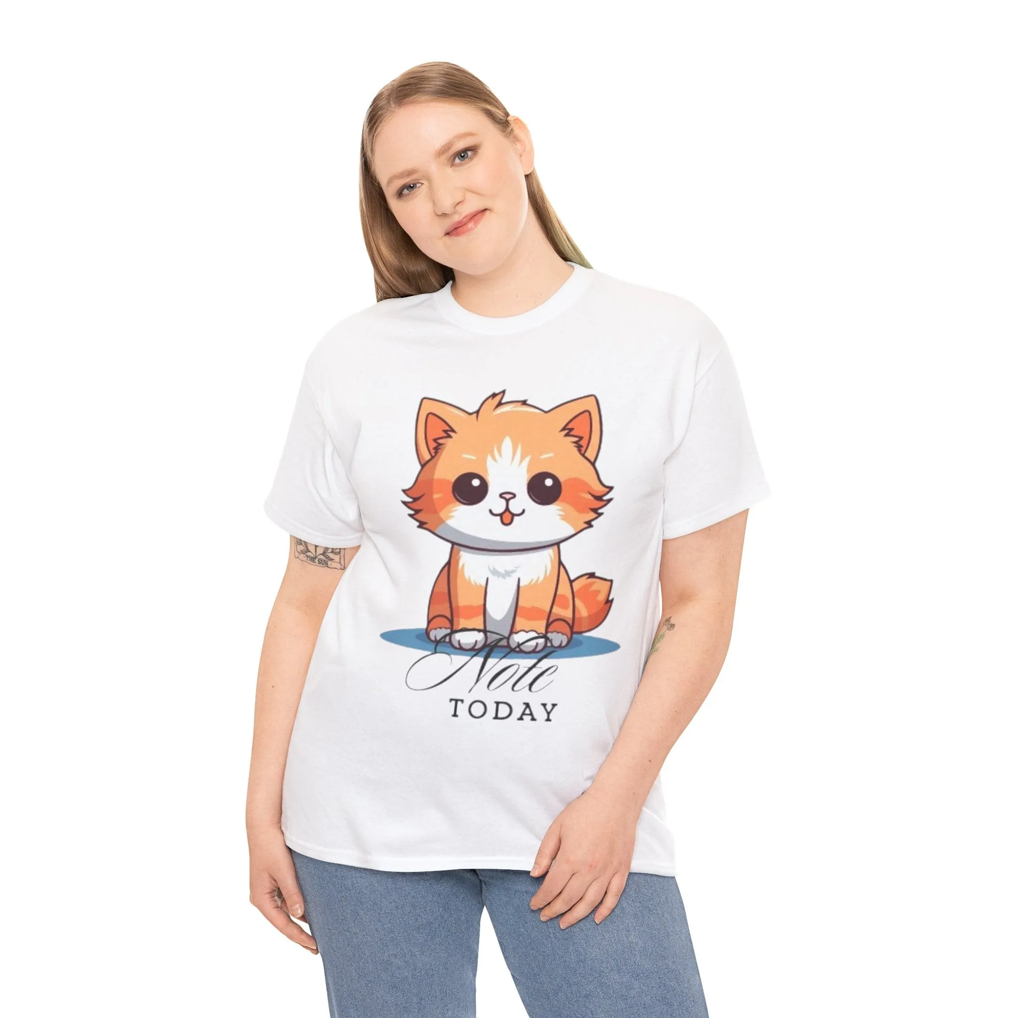 Cute Cat Note Today Unisex Heavy Cotton Tee