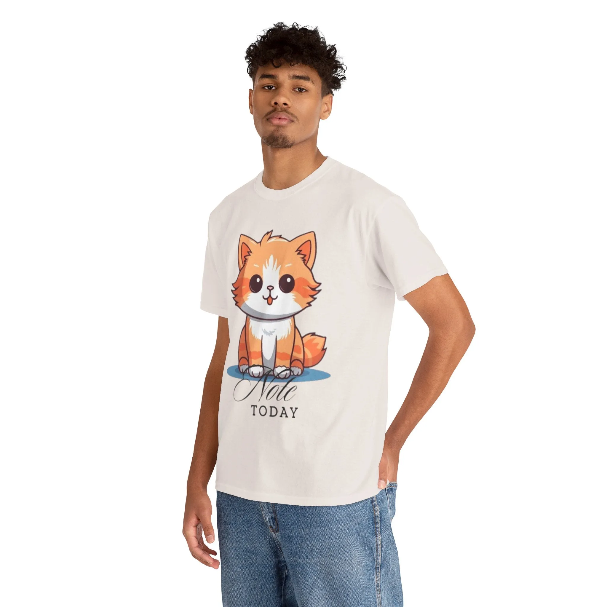 Cute Cat Note Today Unisex Heavy Cotton Tee