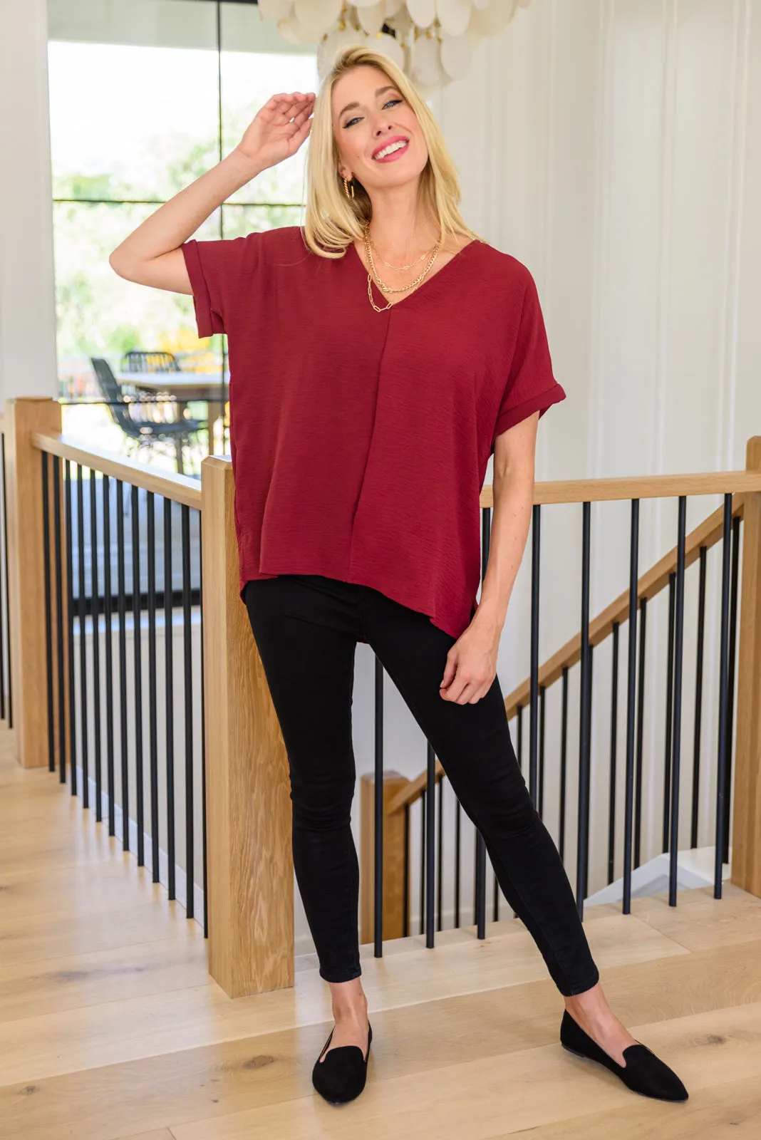 Delightful Days Dolman Sleeve Top In Burgundy