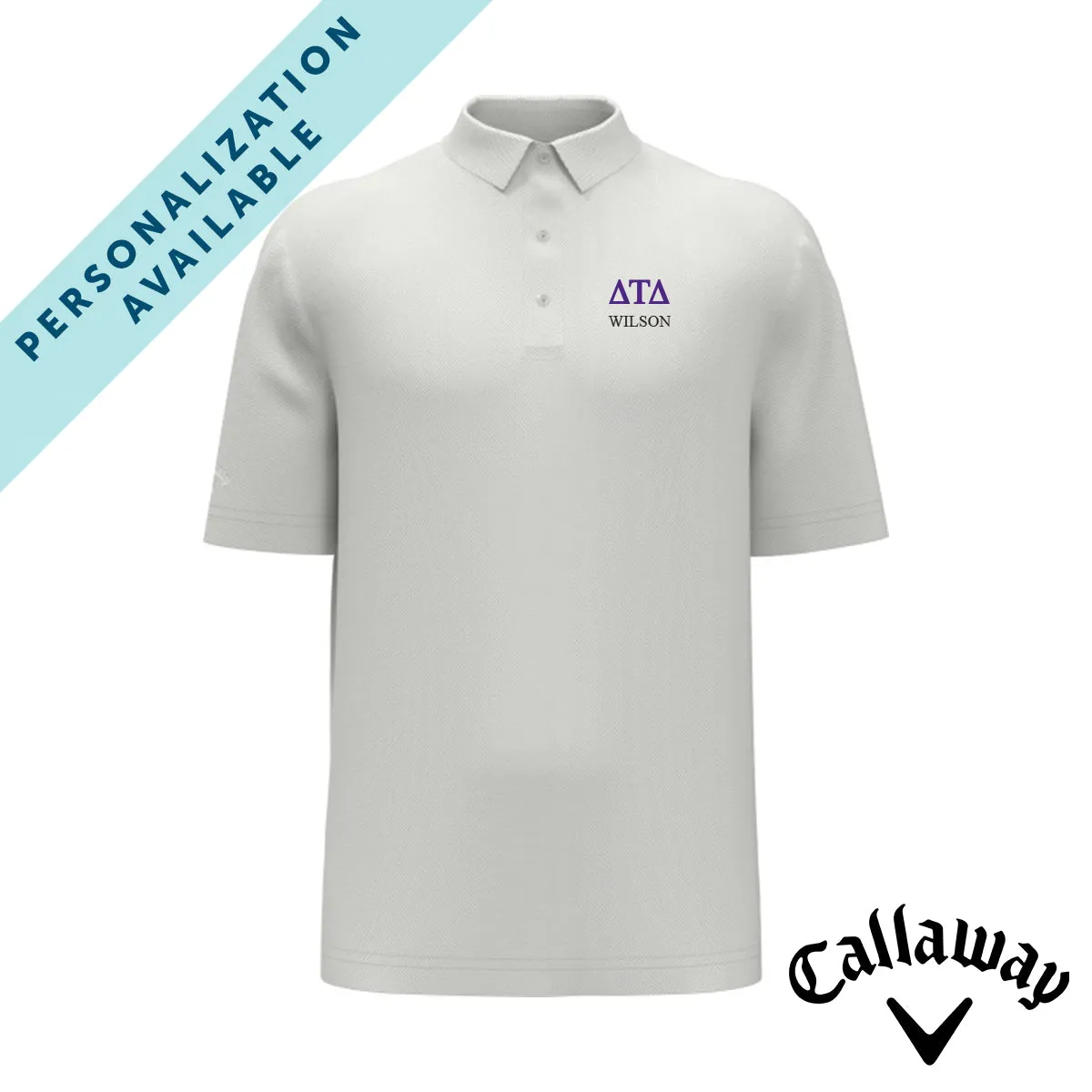 Delt White Callaway Greek Letter Golf Polo