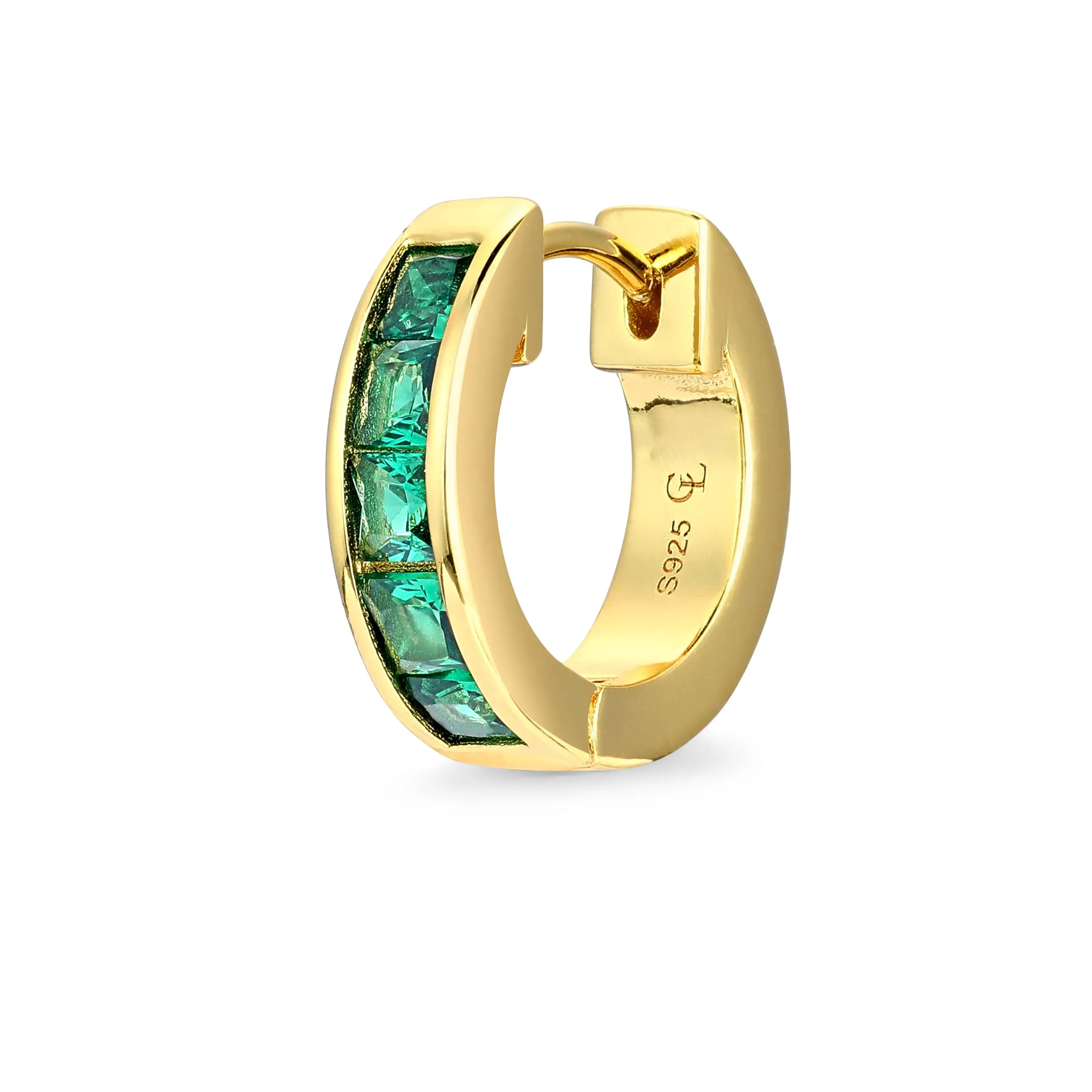 Emerald Baguette Hoop - Gold