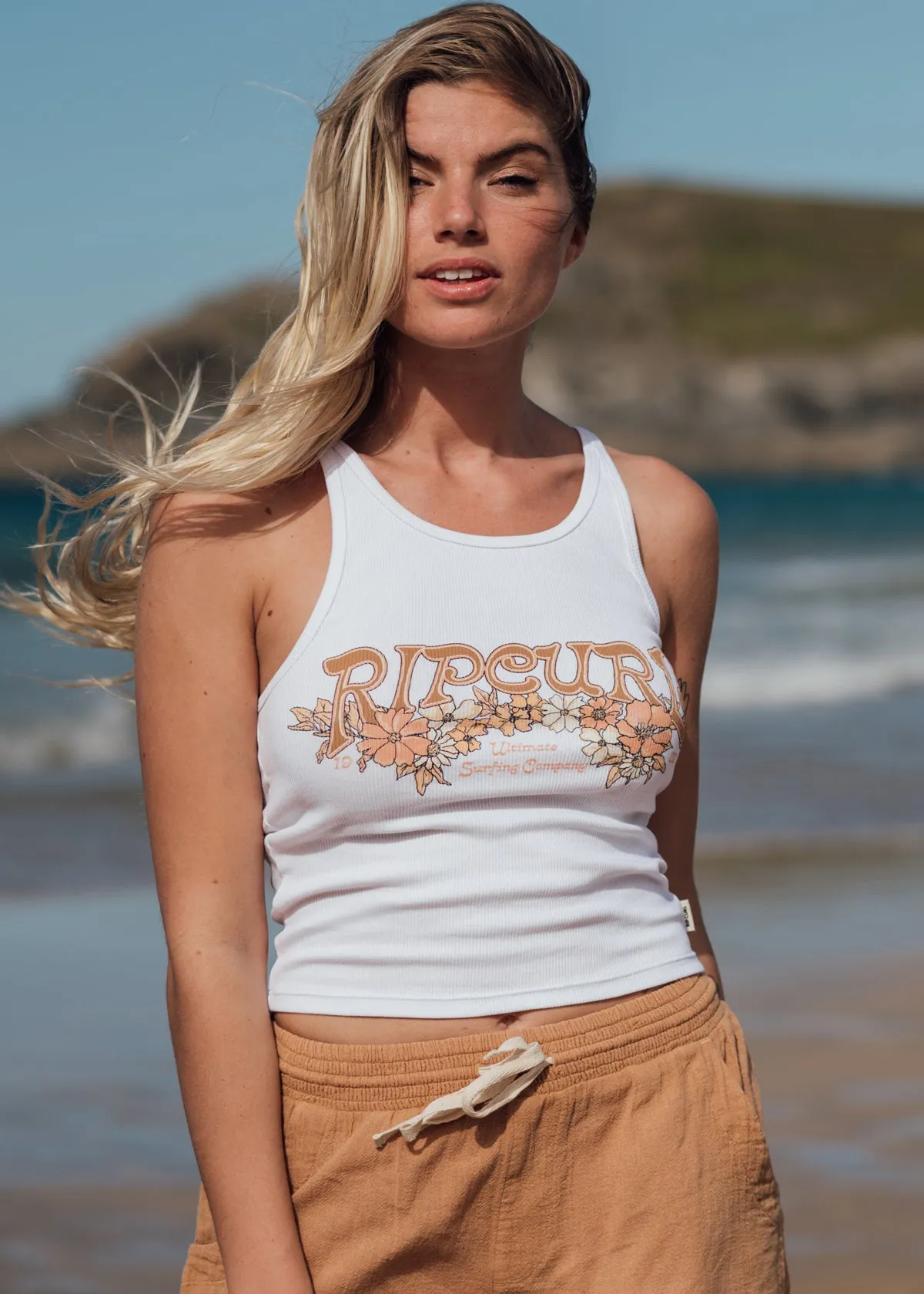 Endless Summer Ribbed Tank in White