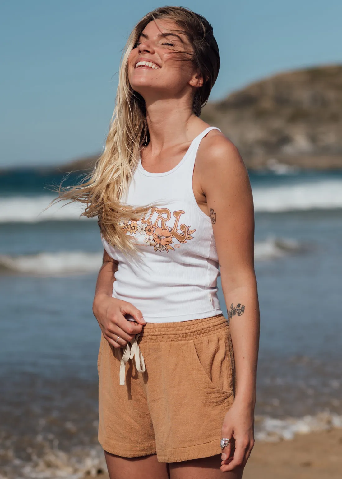 Endless Summer Ribbed Tank in White