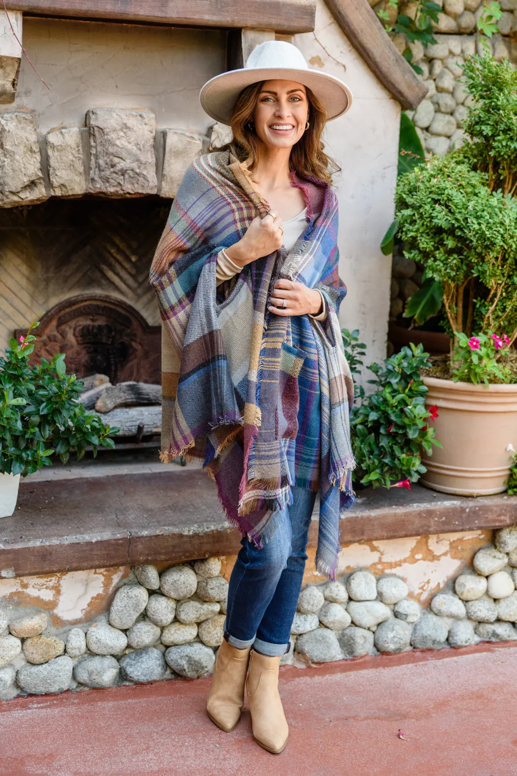 Fab In Plaid Kimono With Pockets