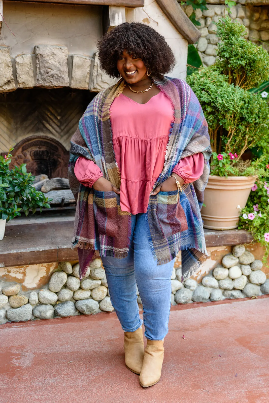 Fab In Plaid Kimono With Pockets