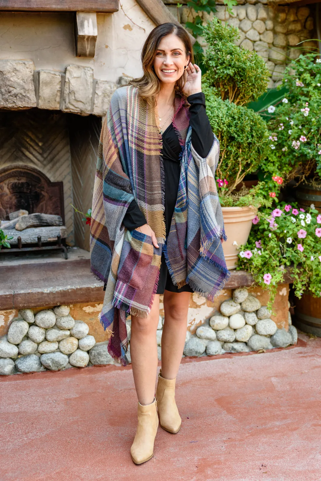 Fab In Plaid Kimono With Pockets