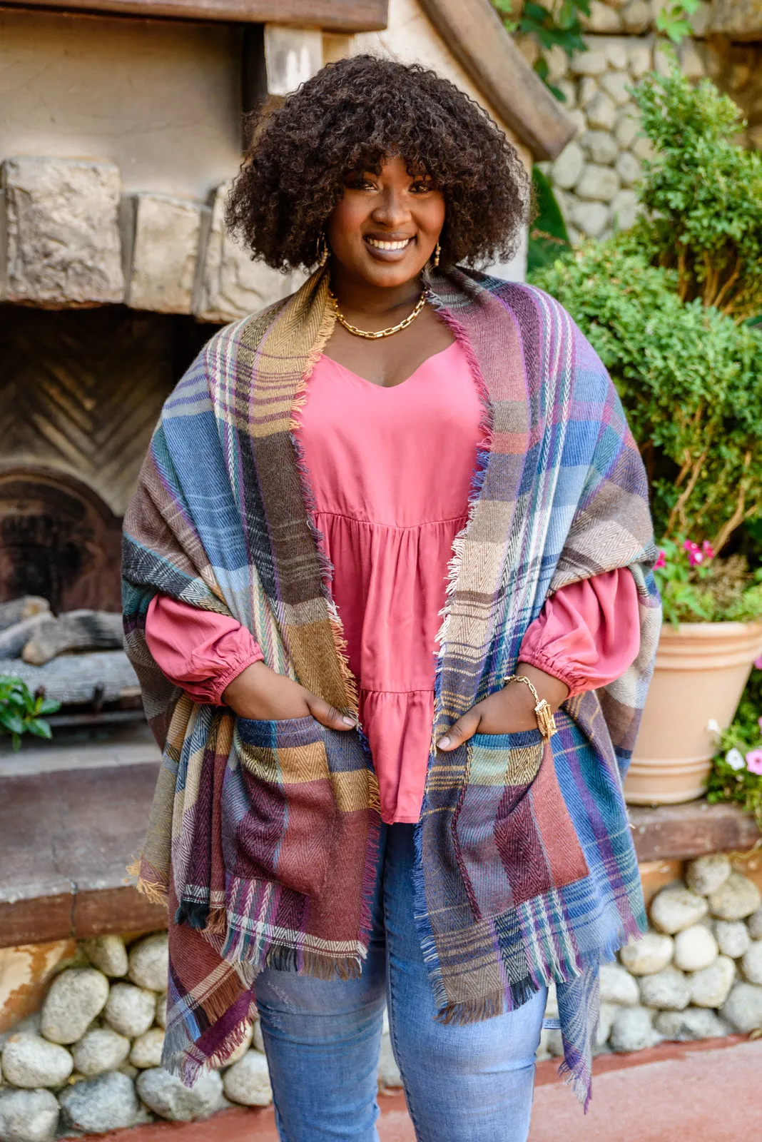 Fab In Plaid Kimono With Pockets